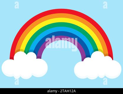 illustration vectorielle eps montrant un arc-en-ciel coloré merveilleux avec des nuages blancs aux extrémités et un arrière-plan bleu Illustration de Vecteur