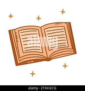 Livre ouvert avec des étoiles. Illustration de style doodle isolée vectorielle colorée. Livre de recettes ou journal personnel. Journée mondiale du livre. Lire, étudier, science el Illustration de Vecteur
