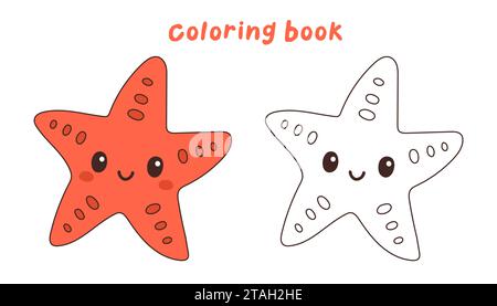 Illustration vectorielle d'étoile de mer rouge mignonne sous-marine, livre de coloriage de la vie de la mer ou page de coloriage Illustration de Vecteur