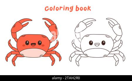 Illustration vectorielle de crabe rouge mignon sous-marin, livre de coloriage de la vie de la mer ou page de coloriage Illustration de Vecteur
