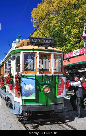 Boucle ville Tram, Place de la Cathédrale, Christchurch, Canterbury, île du Sud, Nouvelle-Zélande Banque D'Images