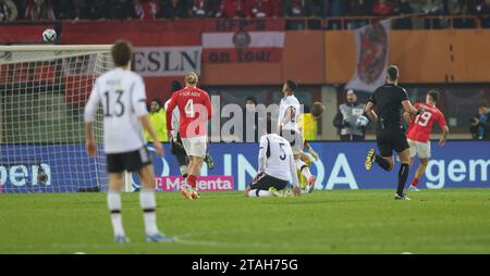 Firo : 21 novembre 2023, football, football : équipe nationale DFB, match international hommes, hommes, test match, match amical, AUT, Autriche - GER, Allemagne objectif de faire 2-0 pour l'Autriche par Christoph BAUMGARTNER Banque D'Images