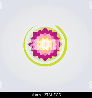 Lotus Flower Icon logo Design - nature, paix, cercle asiatique jardin vert et rose couleurs Illustration de Vecteur