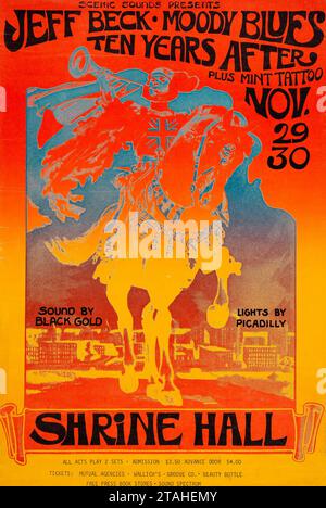 Jeff Beck, Moody Blues, dix ans après 1968 Shrine Hall L.A. affiche de concert Banque D'Images