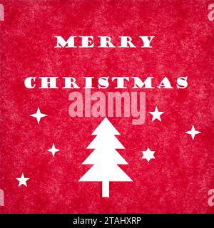 Joyeux noël carte de bannière graphique. Fond de texture de papier rouge, texte blanc. Banque D'Images
