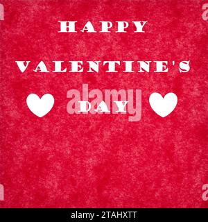 Carte bannière graphique bonne Saint Valentin. Fond de texture de papier rouge, texte blanc. Copiez l'espace pour plus de positionnement du texte. Banque D'Images