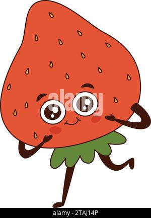Illustration plate vectorielle de fraise adorable de dessin animé isolé sur fond blanc Illustration de Vecteur