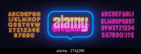 Il est temps pour un signe de néon de cadeau dans la bulle de discours sur fond de mur de brique. Illustration de Vecteur