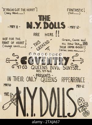 New York Dolls 1973 - Coventry Club Queens, New York - bec de concert - flyer Banque D'Images