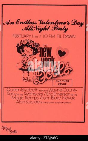 The New York Dolls - 1973 - Saint-Valentin New York City All-Night-Party concert Poster Banque D'Images