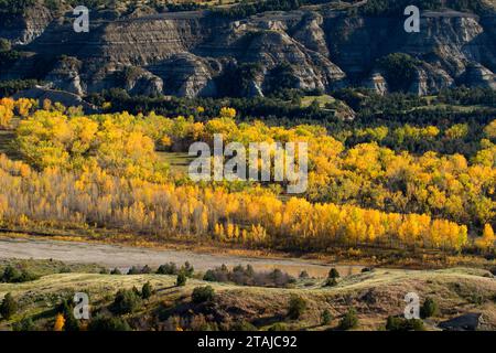 Little Missouri River from River Bend Overlook, Theodore Roosevelt National Park-North Unit, Dakota du Nord Banque D'Images