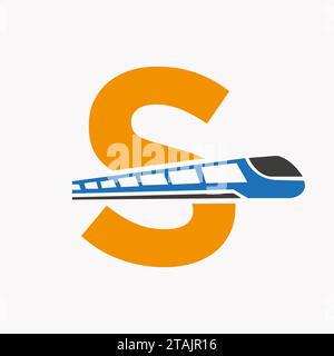 Logo de train sur lettre S, modèle de vecteur de symbole Express Illustration de Vecteur