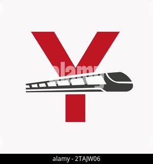 Logo de train sur la lettre y, modèle de vecteur de symbole Express Illustration de Vecteur