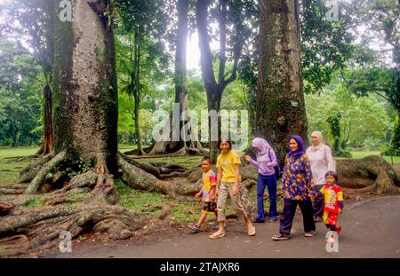 Indonésie, Bogor. Femmes et enfants visitant les jardins botaniques Bogor (indonésien : Kebun Raya). Banque D'Images