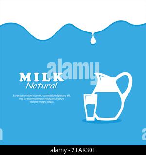 Lait de fond. Lait en verre et pichet plat Illustration de Vecteur