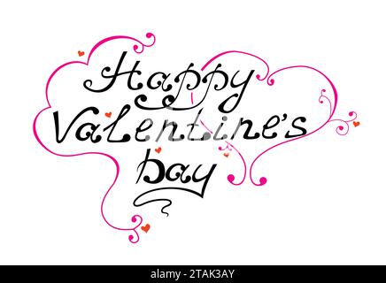 Carte de voeux de lettrage vintage Happy Valentines Day sur fond blanc Illustration de Vecteur