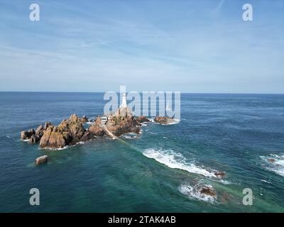 La Corbière, Jersey, drone phare, aérien Banque D'Images