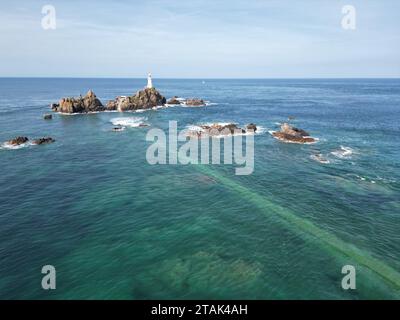 La Corbière, Jersey, drone phare, aérien Banque D'Images