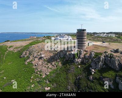 Tour radio la Corbiere Jersey drone , aérien , vue depuis les airs Banque D'Images