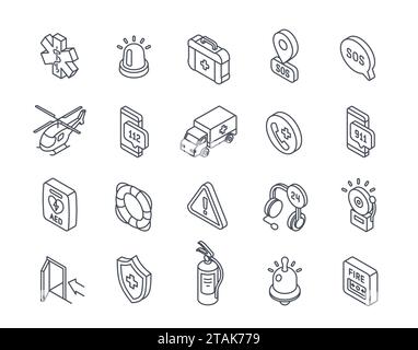 Ensemble vectoriel d'icônes de ligne d'urgence Illustration de Vecteur