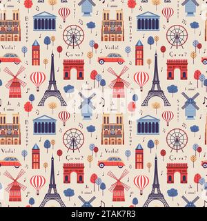 Paris célèbres monuments Vintage Pattern Illustration de Vecteur