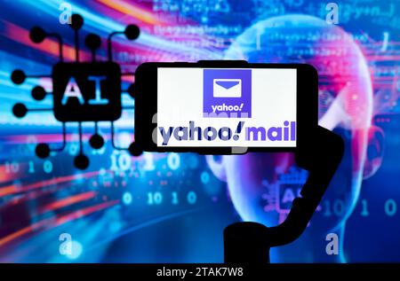 Inde. 24 janvier 2021. Dans cette illustration photo, le logo de Yahoo Mail est vu affiché sur un écran de téléphone mobile avec ai (intelligence artificielle) écrit en arrière-plan. (Image de crédit : © Idrees Abbas/SOPA Images via ZUMA Press Wire) USAGE ÉDITORIAL SEULEMENT! Non destiné à UN USAGE commercial ! Banque D'Images