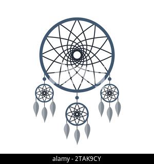 dreamcatcher bleu avec plumes isolé sur fond blanc. Attrape-rêve amérindien. Illustration vectorielle Illustration de Vecteur