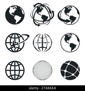 Globe Earth Black Icons Set. Illustration vectorielle. Illustration de Vecteur