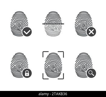 Définissez les icônes d'empreintes digitales isolées sur fond blanc. Symbole d'autorisation et d'identification. Système de sécurité et de surveillance Illustration de Vecteur