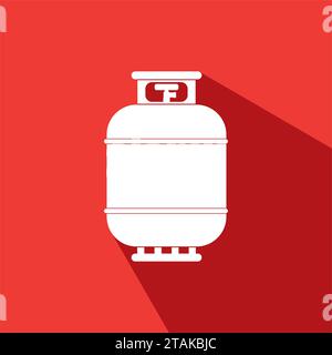 Icône de réservoir d'essence dans un style plat. Gaz combustible à pression de bouteille de propane lpd sur fond rouge avec ombre. Illustration de Vecteur