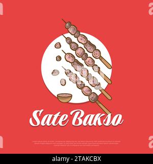 Illustration de Sate Bakso, nourriture indonésienne ou snack. Illustration vectorielle de boule de viande de satay grillée Illustration de Vecteur