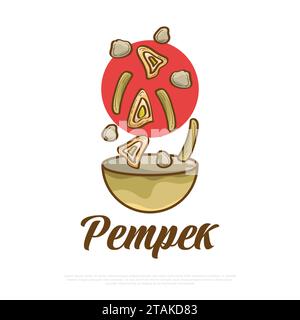 Illustration de Pempek tombant dans le bol, cuisine traditionnelle indonésienne. Cuisine traditionnelle de Palembang nommée Empek-Empek Illustration de Vecteur