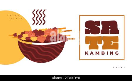 Illustration de Sate Kambing ou Satay d'agneau, Menu populaire ou nourriture en Indonésie Illustration de Vecteur