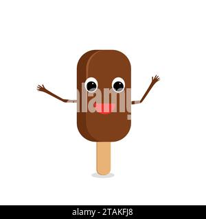 Drôle et mignon personnage de crème glacée isolé sur fond blanc. Crème glacée avec illustration vectorielle de visage humain souriant. Menu du restaurant enfants Illustration de Vecteur
