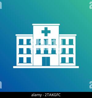 Icône blanche de croix de bâtiment d'hôpital isolée sur fond bleu. Illustration vectorielle clinique. Illustration de Vecteur