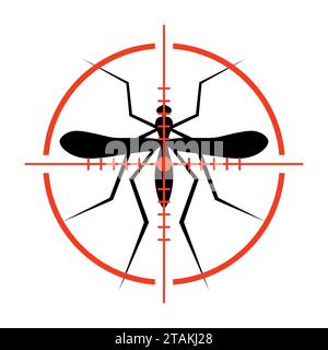 Silhouette de Mosquito et Crosshair. Insecte, Culex pipiens isolé sur fond blanc. Illustration vectorielle. Illustration de Vecteur