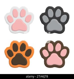 Mettez les pattes de chaton. Imprimé patte de chat animal dans un style plat isolé sur fond blanc. Illustration vectorielle Illustration de Vecteur