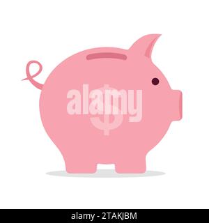 Tirelire économisant de l'argent dans un style plat. Money box de concept de planification d'investissement. Icône de tirelire de finance pour le vecteur de trésorerie et de pièces. Cochon isolé sur blanc Illustration de Vecteur