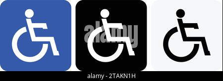 icône handicapés en fauteuil roulant. Symbole de la Journée mondiale du handicap, Journée mondiale de sensibilisation à l'autisme. Icône homme désactivé, Illustration de Vecteur