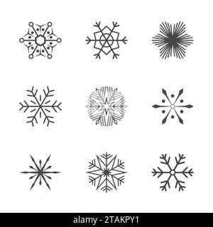 Définissez l'illustration vectorielle des icônes de flocons de neige sur fond blanc à plat Illustration de Vecteur