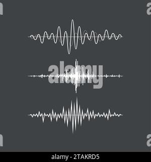 Ondes sonores de musique définies isolées sur fond gris. Technologie d'égaliseur audio, musique pulsée. Illustration vectorielle Illustration de Vecteur