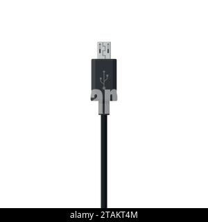 Cordon de câble micro USB noir isolé sur fond blanc dans un style plat Illustration de Vecteur