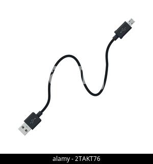 Câble USB cordon de connexion isolé sur fond blanc de style plat Illustration de Vecteur