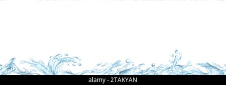 Aquarelle mer. Motif sans couture. Bordure horizontale. Vagues bleues dans l'océan. Illustration isolée dessinée à la main. Pour flyers, bannières, Banque D'Images