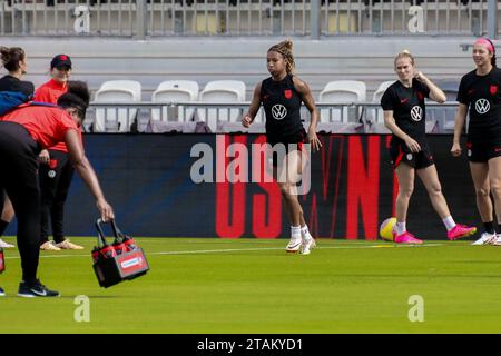 USWNT v China PR Training day, International friendly match, au DRV PNK Stadium à fort Lauderdale, Floride, USA 12/1/2023, photo : Chris Arjoon/AFP Banque D'Images