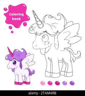 Livre de coloriage pour les enfants. Jolie licorne avec des ailes. Illustration de Vecteur