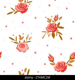 Vecteur de fleur de rose dessinée à la main modèle sans couture tissu complexe de coeurs en fleurs et fleur de rose délicate. Vecteur été bébé romantique mignon motif sans couture illustré Illustration de Vecteur
