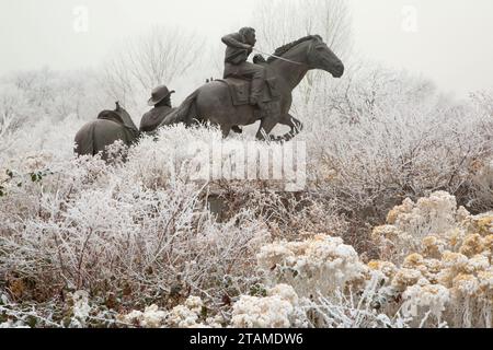 Pony Express National Monument statue, c'est la Place Heritage Park, Pony Express National Historic Trail, Salt Lake City, Utah Banque D'Images