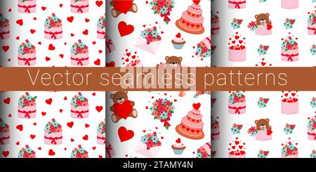 Collection de motifs sans couture vectoriels pour la Saint-Valentin. Cadeau dans une boîte Illustration de Vecteur