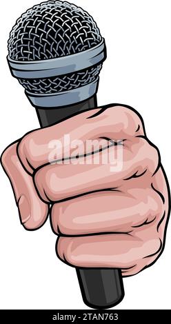 Microphone Dist main main Comic Book Pop Art dessin animé Illustration de Vecteur